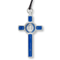 St. Benedict Straight Edge Crucifix with Cord, 3-1/4" (0.48 cm Thick) - Blue & Red Accents   (Minimum quantity purchase is 1)