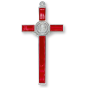 St Benedict 8" Metal Wall Crucifix - Red Enamel, Silver Ox   (Minimum quantity to purchase is 1) 