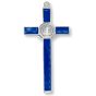 St Benedict 8" Metal Wall Crucifix - Blue Enamel, Silver Ox  *  (Minimum quantity purchase is 1)