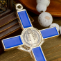 St Benedict Metal Wall Crucifix – 8" Blue Enamel & Silver Oxidized, Made in Italy