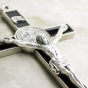 St Benedict 8" Metal Wall Crucifix - Black Enamel, Silver Ox   (Minimum quantity purchase is 1)