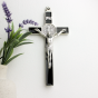 St Benedict 8" Metal Wall Crucifix - Black Enamel, Silver Ox   (Minimum quantity purchase is 1)