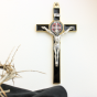 St Benedict 8" Metal Wall Crucifix - Black Multi Enamel, Two-Tone   (Minimum quantity purchase is 1)