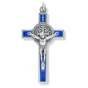 St Benedict Blue Enamel Silver Oxidized Crucifix Pendant – 2 1/8", Made in Italy *  (Minimum quantity purchase is 1)