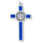 St Benedict Blue Enamel Silver Oxidized Crucifix Pendant – 2 1/8", Made in Italy *  (Minimum quantity purchase is 1)