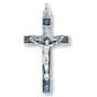 Rose Garden Crucifix – 2" Blue Glitter Enamel Silver Oxidized, Made in Italy  (Minimum quantity purchase is 1)