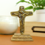 Unity Cross Table Top Icon, Antique Gold on Wood Base - 3.25"   (Minimum Purchase is 1)   