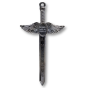 St Michael Winged Sword Rosary Cross – 4 1/2" Gunmetal & Silver Oxidized, Made in Italy