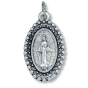 Miraculous Medal with Beaded Border - 7/8" Oval Silver Oxidized, Made in Italy *   (Minimum quantity purchase is 2)