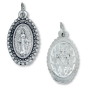 Miraculous Medal with Beaded Border - 7/8" Oval Silver Oxidized, Made in Italy *   (Minimum quantity purchase is 2)