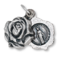 Miraculous Medal Locket Rose Pendant - 3/4" Silver Oxidized, Made in Italy  * (Minimum quantity purchase is 1)