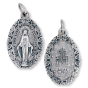  Miraculous Medal with Rose Border (Latin) - 1" Silver Oxidized, Made in Italy * (Minimum quantity purchase is 2)