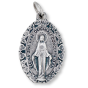  Miraculous Medal with Rose Border (Latin) - 1" Silver Oxidized, Made in Italy * (Minimum quantity purchase is 2)