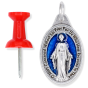 Miraculous Medal Blue Enamel (English) – 1" Oval Silver Oxidized, Made in Italy *  (Minimum quantity purchase is 5)