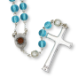 Rosary with 6mm Blue Quartz Glass Beads and Our Lady of Fatima Relic Center - 19.5"   ( Minimum quantity purchase is 1)