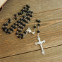   Black Wood 5mm Bead Rosary with Eucharist Center - 17"    (Minimum quantity purchase is 1)