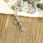  Triple Wrap Stretch Bracelet with 6mm Indian Agate Natural Stone Beads and Crucifix Charm   (Minimum quantity purchase is 1)