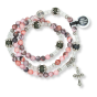 Triple Wrap Stretch Bracelet with 6mm Pink Jasper Beads and Miraculous Medal and Crucifix Charm  (Minimum quantity purchase is 1)