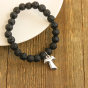  Black Lava Stone Stretch Bracelet with Tau Cross Charm *    (Minimum quantity purchase is 1)
