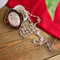Divine Mercy Metal Rosary (4mm Rosebud Beads & Red Enamel Accents) with Keepsake Case – Made in Italy  * (Minimum quantity purchase is 1)  