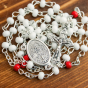Confirmation Rosary (White & Red 4mm Beads) with Metal Keepsake Case – Made in Italy  (Minimum quantity purchase is 1)