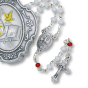 Confirmation Rosary (White & Red 4mm Beads) with Metal Keepsake Case – Made in Italy  (Minimum quantity purchase is 1)