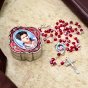 St Carlo Acutis Rosary Necklace – 4mm Red Crystal Beads with Keepsake Case, Made in Italy *