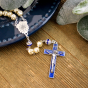 Miraculous Medal Ivory Faux Pearl & Blue Rosary - 20.25", Made in Italy *  (Minimum quantity purchase is 1)