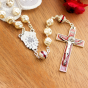 Miraculous Medal Rosary (8mm Ivory Baroque Pearl Beads & Red Enamel) – Made in Italy  (Minimum quantity purchase is 1)