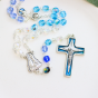 Our Lady of Fatima Rosary (Tri-Color Blue 6mm Faceted Crystal Beads) – Made in Italy * (Minimum quantity purchase is 1) 