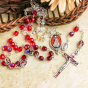 Divine Mercy Rosary (Tri-Color Red 6mm Faceted Crystal Beads) – Made in Italy  (Minimum quantity purchase is 1) 