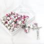Our Lady of Fatima Rosary – 8mm Pink Floral Ceramic Beads, Made in Portugal *