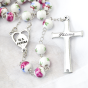 Our Lady of Fatima Rosary – 8mm Pink Floral Ceramic Beads, Made in Portugal *