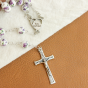 Purple and White 8mm Ceramic Bead Rosary with Our Lady of Fatima Center and Crucifix - 20"  * (Minimum quanity purchase is 1) 