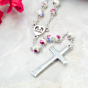 Our Lady of Fatima Rosary – 6mm Pink Floral Ceramic Beads, Made in Portugal