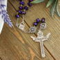 Our Lady of Fatima Rosary with 10 x 8mm Metallic Purple Rondelle Beads and Holy Trinity Crucifix - 21"   (Minimum quantity purchase is 1)