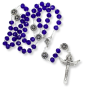 Our Lady of Fatima Rosary with 10 x 8mm Translucent Navy Blue Rondelle Beads and Holy Trinity Crucifix – 21" *  (Minimum quantity purchase is 1)