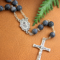 Navy Blue 8mm Agate Stone Bead Rosary with Miraculous Medal Center - 20"    (Minimum qty. purchase is 1)