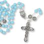 Aqua Blue Opaque Glass 8mm Bead Rosary with Miraculous Medal Centerpiece – Silver Tone, 21"  (Minimum qty. purchase is 1) 