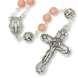 Peach Opaque Glass 8mm Bead Rosary with Miraculous Medal Centerpiece – Silver Tone, 21"   (Minimum quantity purchase is 1)