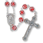  Double Capped Bead Rosary with 9mm Red (July) Glass Beads - 24" (Minimum quantity purchase is 1)