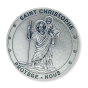 St. Christopher Round Auto Visor Clip – 2" Diameter, Silver Ox (French)  (Minimum qty. purchase is 1) 