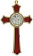  St Benedict Gold Tone Crucifix with Red Enamel - 3 1/8" Made in Italy *  (Minimum quantity purchase is 1)