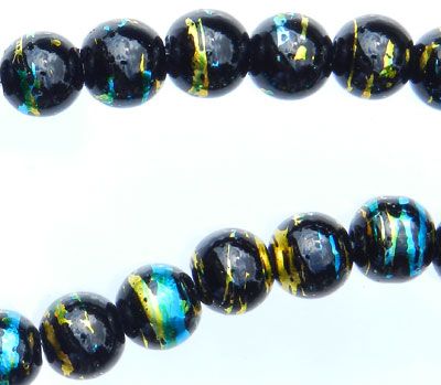  Accented Glass Crystal Beads, 8 mm round, black/blue/gold -60 beads     (Minimum quantity purchase is 1)