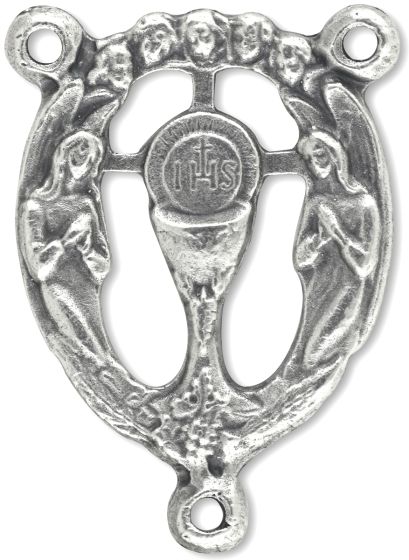 Holy Communion Chalice Rosary Center with Angels – 7/8" Open Design Silver Oxidized, Made in Italy * (Minimum quantity purchase is 3)
