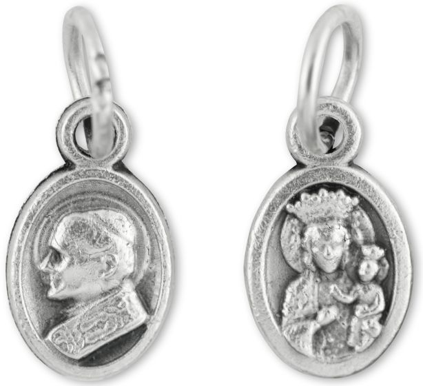 Pope St John Paul II & Our Lady of Mount Carmel Medal - 1/2" Silver Oxidized, Made in Italy  (Minimum quantity purchase is 3)