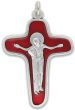 Our Lady at the Cross Crucifix - 1 7/8" Red Enamel, Made in Italy *