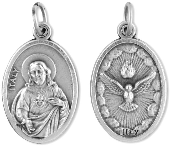  Sacred Heart / Holy Spirit Medal - Silver Oxidized Die-cast - 1"  Made in Italy  (Minimum quantity purchase is 3)