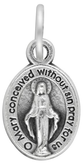 Miraculous Medal Mini (English) - 1/2" Silver Oxidized, Made in Italy * (Minimum quantity purchase is 5)