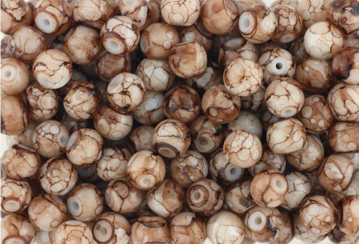 Brown and White Spun Glass 8mm Beads - Pkg 60 *  (Minimum quantity purchase is 3)